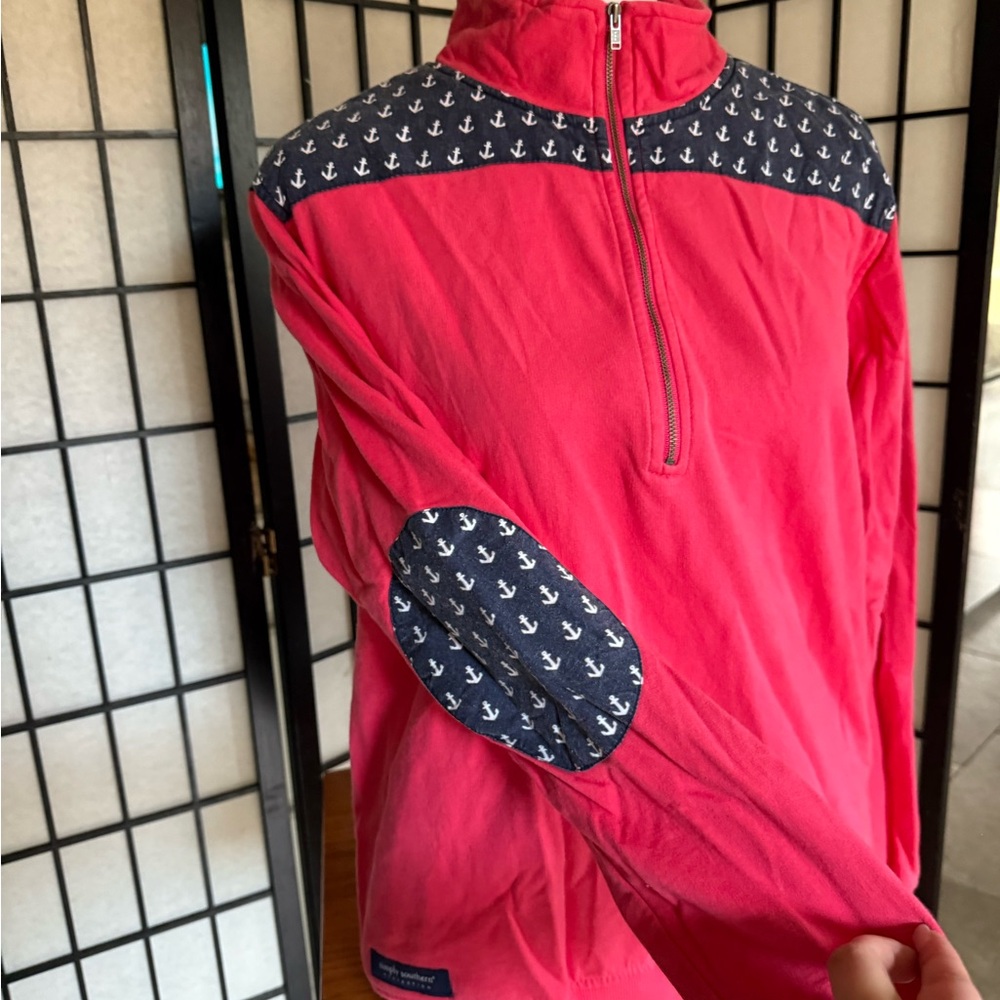 Simply Southern Pink Zip-Up Sweater with Anchor Details